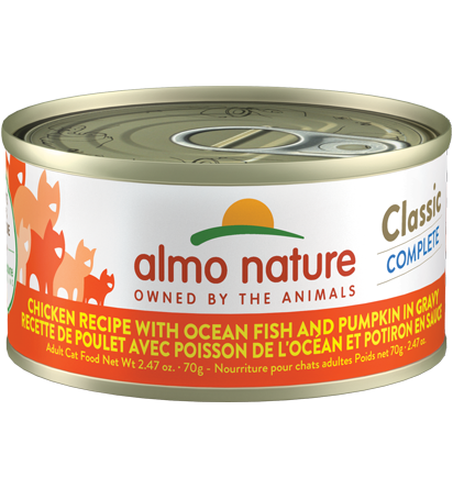 Almo Cat Classic Complete Chicken Recipe With Ocean Fish & Pumpkin In Gravy 2.47oz/70g