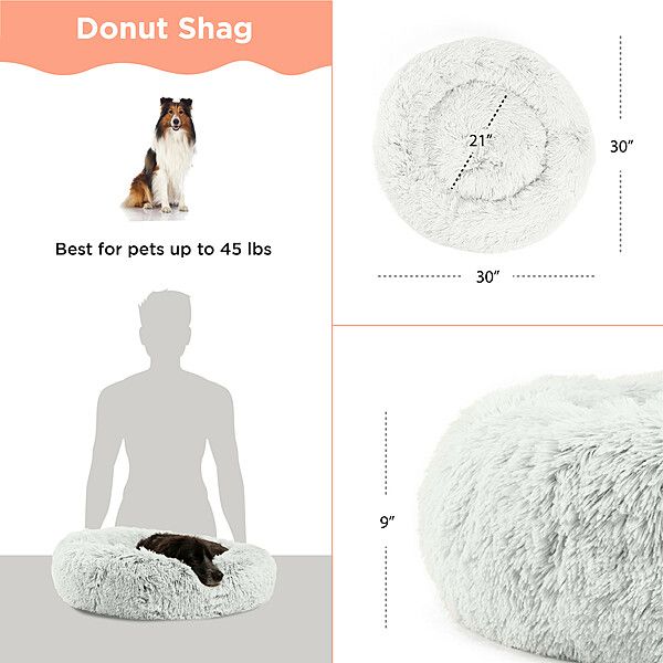 Best Friends By Sheri Donut Shag Bed Grey Medium 30"X30"