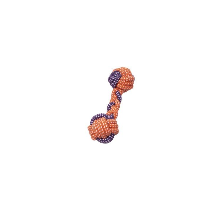 Budz Dog Toy Rope Braided Dumbbell Orange & Purple 8"