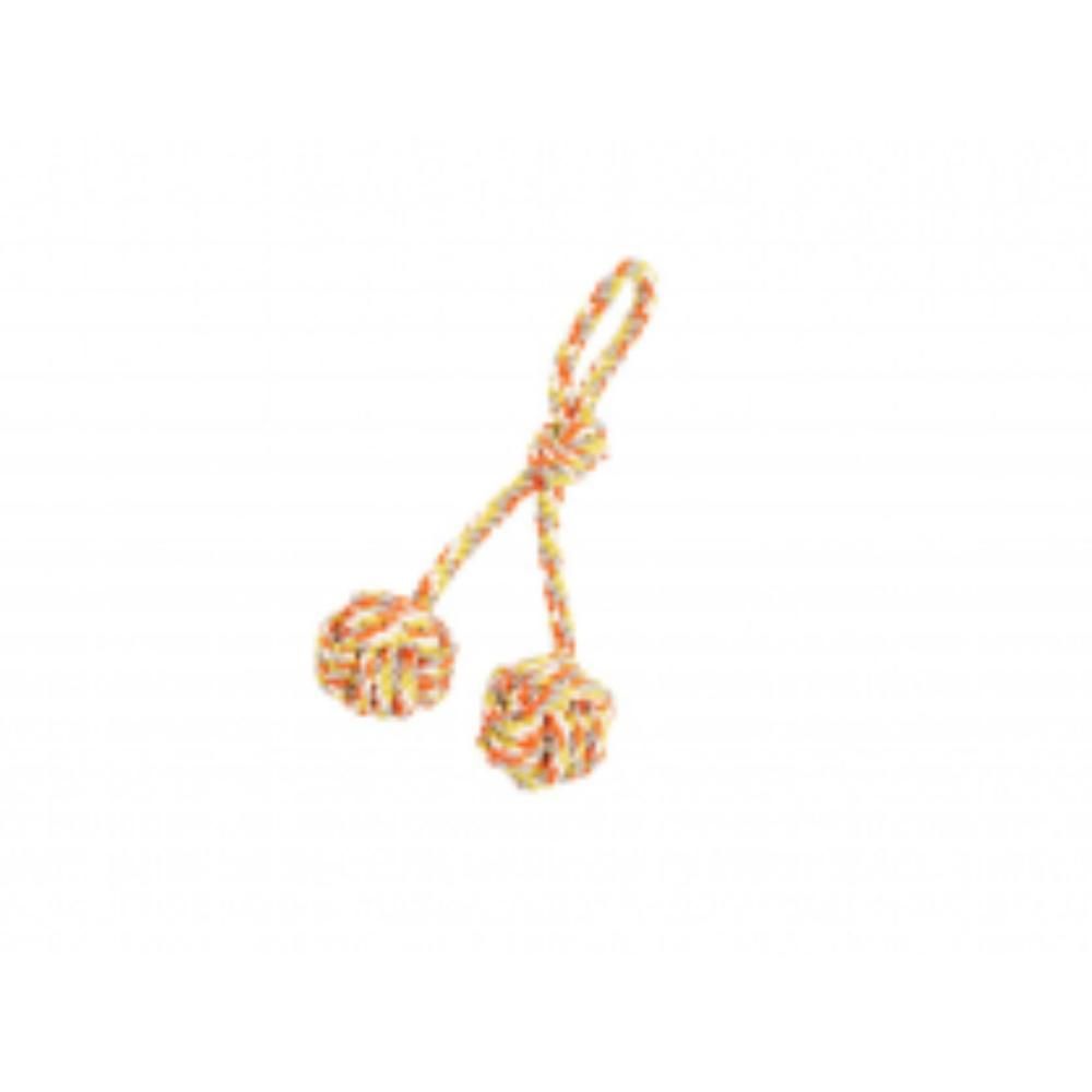 Budz Dog Toy Rope With Double Monkey Fist With Loop Orange & Yellow 15.5"