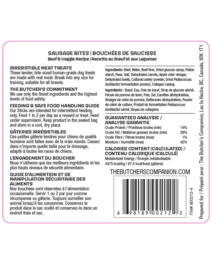 Butchers Companion Beef & Veggie Sausage Bites 150G 15Pk