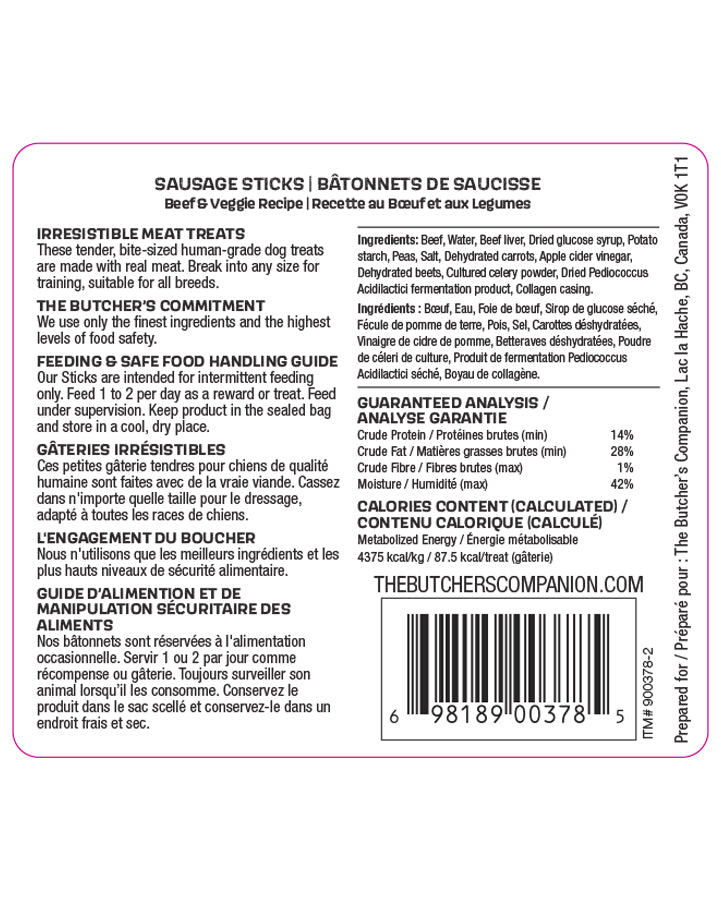 Butchers Companion Beef & Veggie Sausage Sticks 150G 9Pk