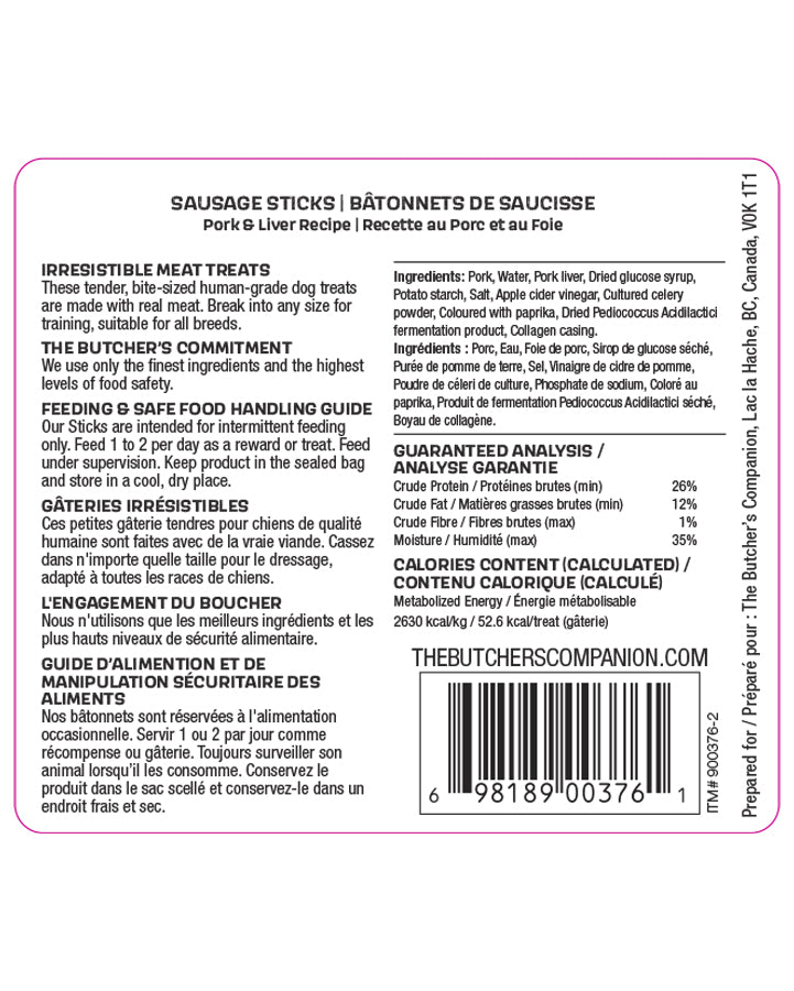 Butchers Companion Pork & Liver Sausage Sticks 175G 11Pk