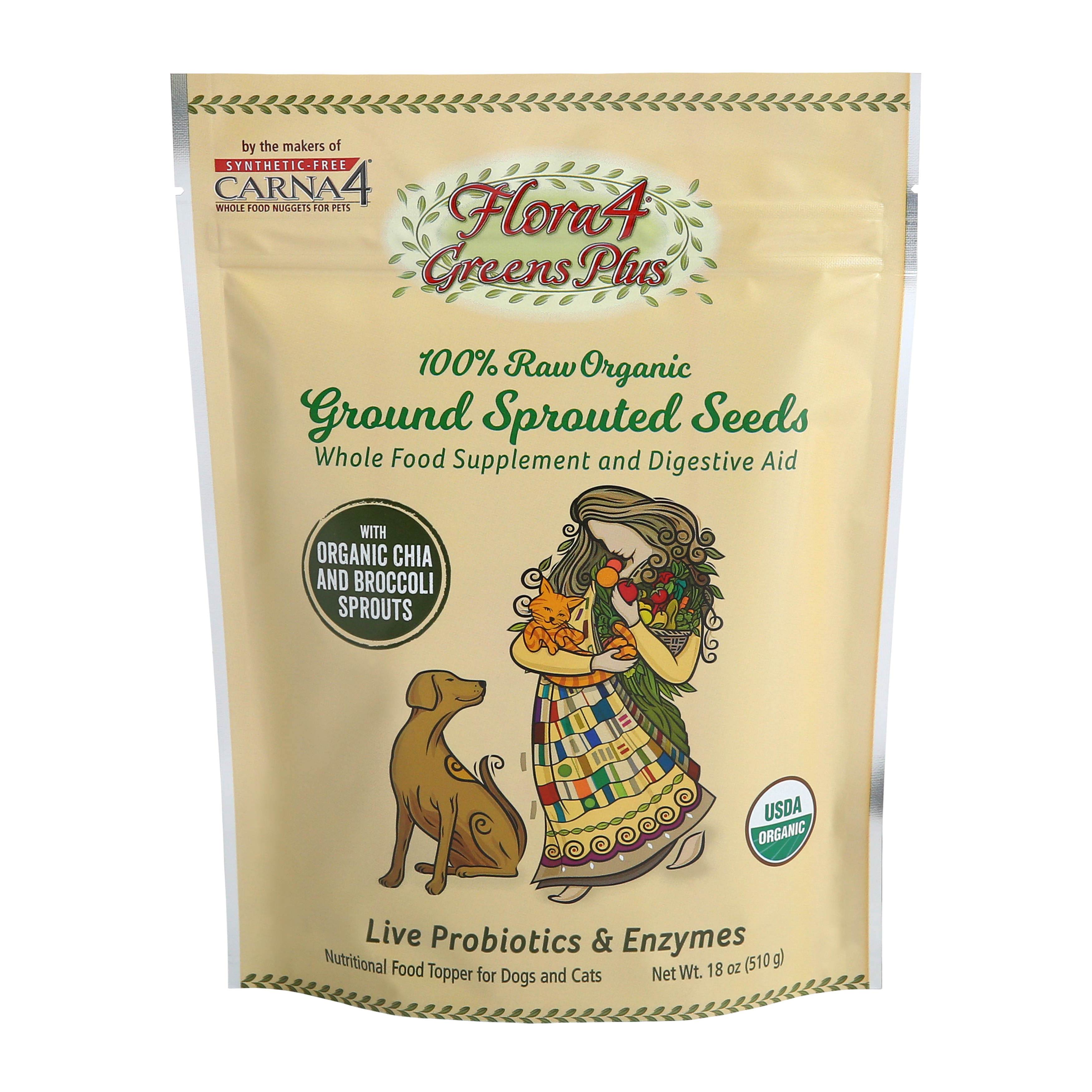 Carna4 Flora4 Greens Plus Sprouted Seed Food Topper 18oz