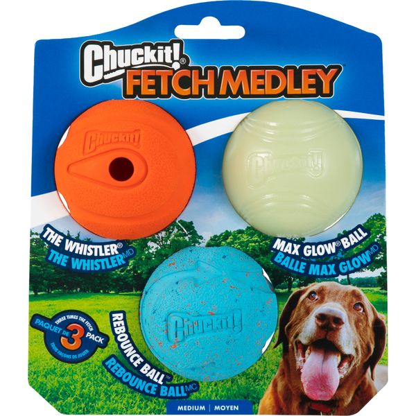 Chuckit! Fetch Medley Medium 3Pk - The Whistler, Max Glow & Rebounce