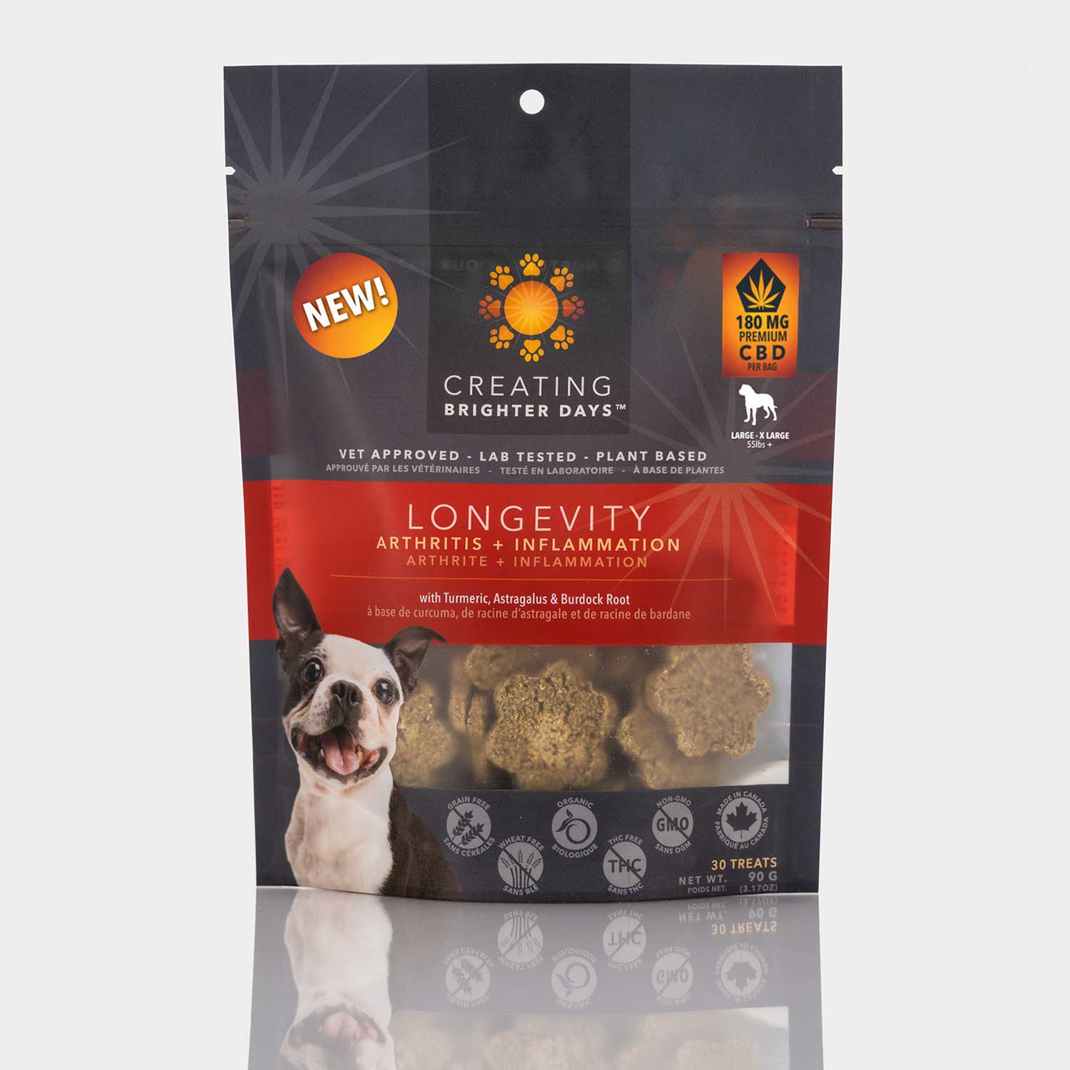 Creating Brighter Days Dog Treats Longevity Arthritis & Inflammation 55Lb & Up 90G