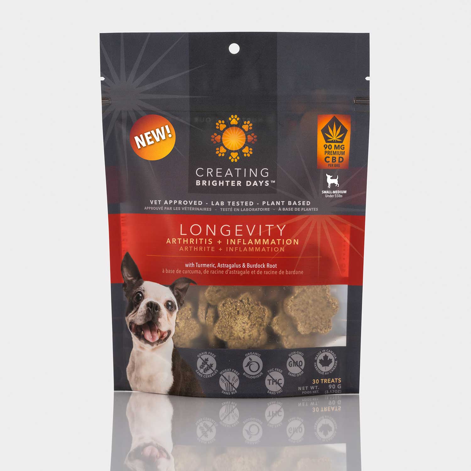 Creating Brighter Days Dog Treats Longevity Arthritis & Inflammation 55Lb & Under 90G