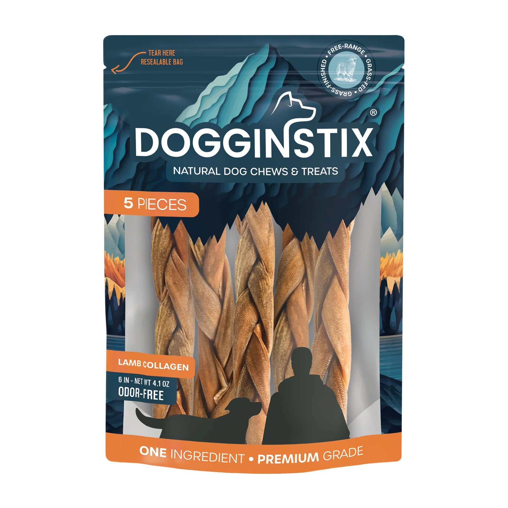 Dogginstix Braided Lamb Collagen Stick 6" 5ct