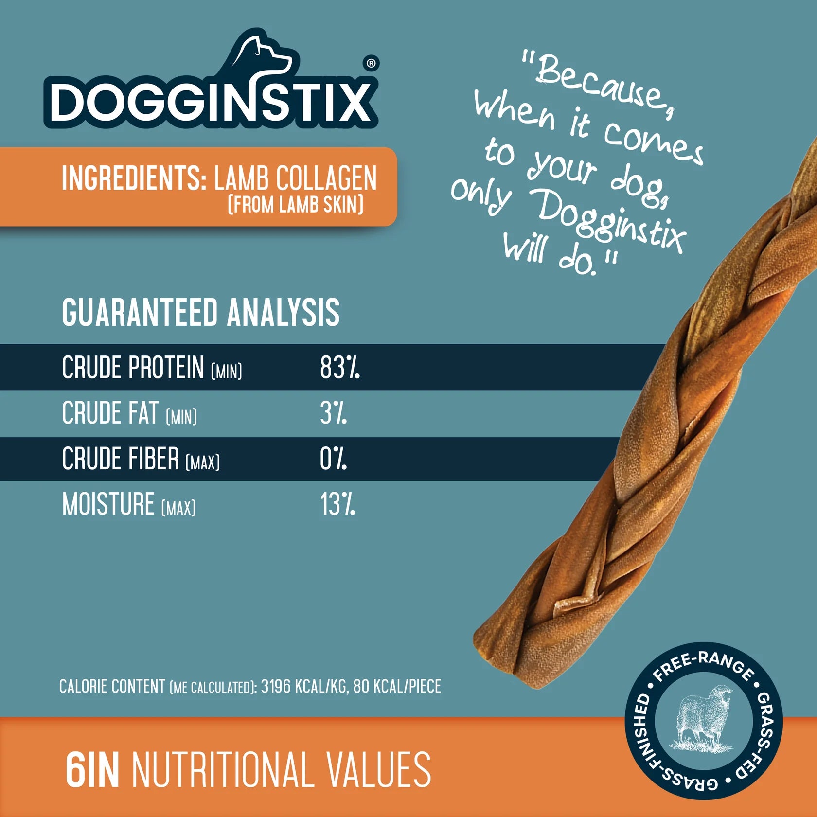 Dogginstix Braided Lamb Collagen Stick 6"