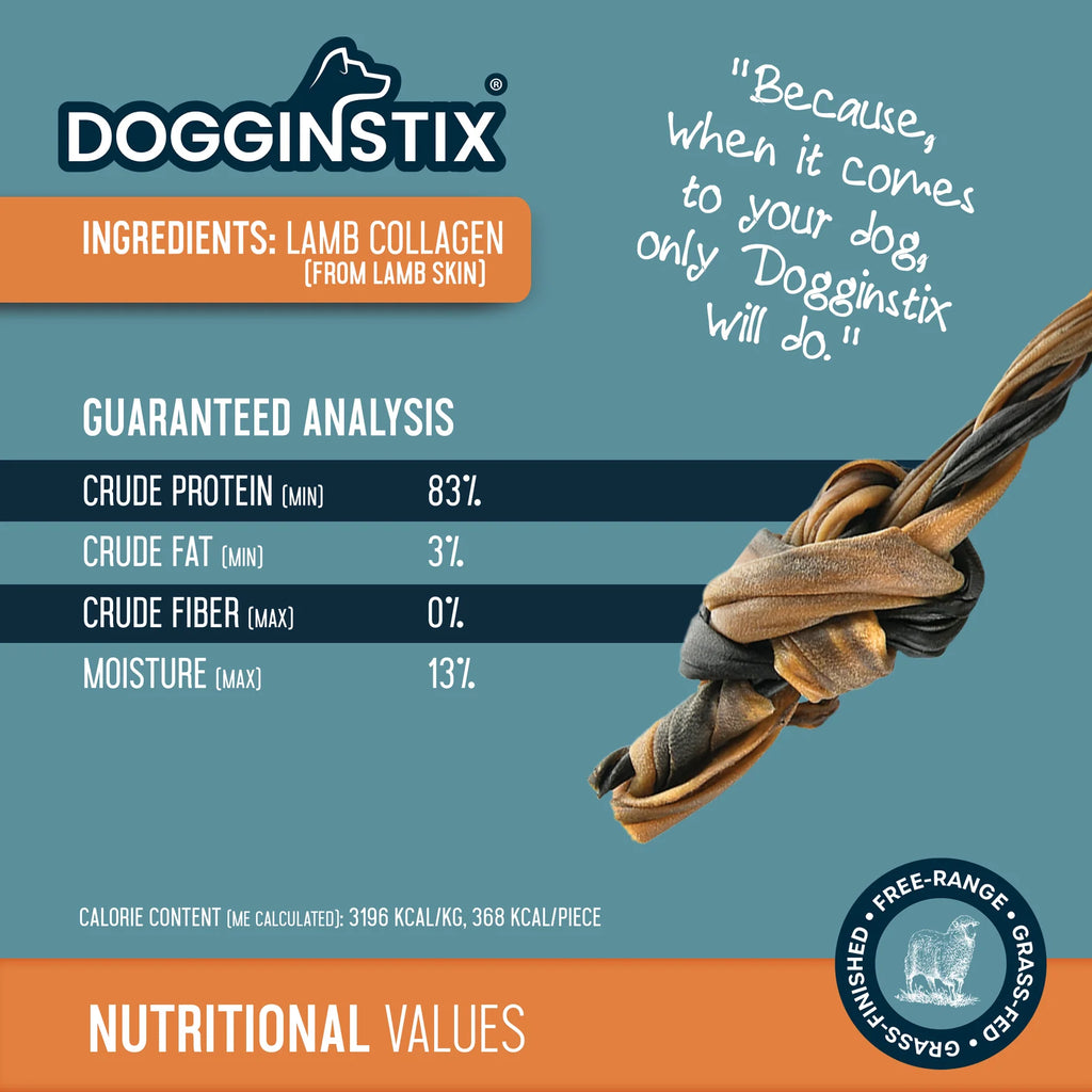Dogginstix Braided Lamb Collagen Double Knotted Stick 16"
