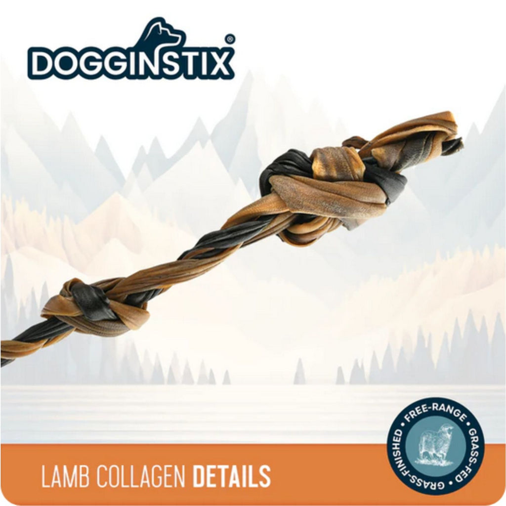 Dogginstix Braided Lamb Collagen Double Knotted Stick 16"
