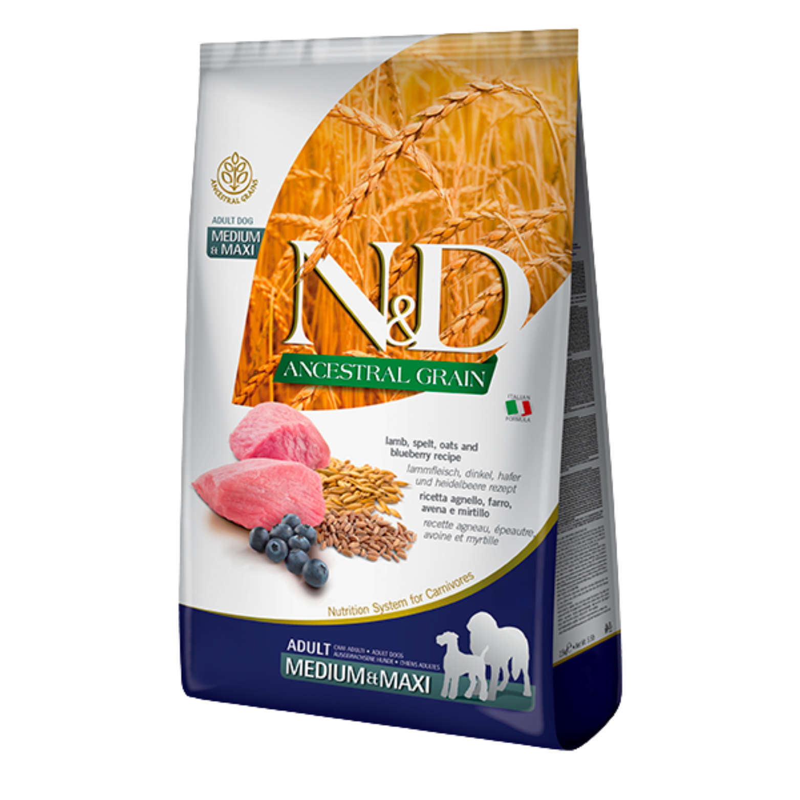 Farmina N&D Dog Ancestral Grain Lamb & Blueberry Med/Max 26.4Lb/12Kg