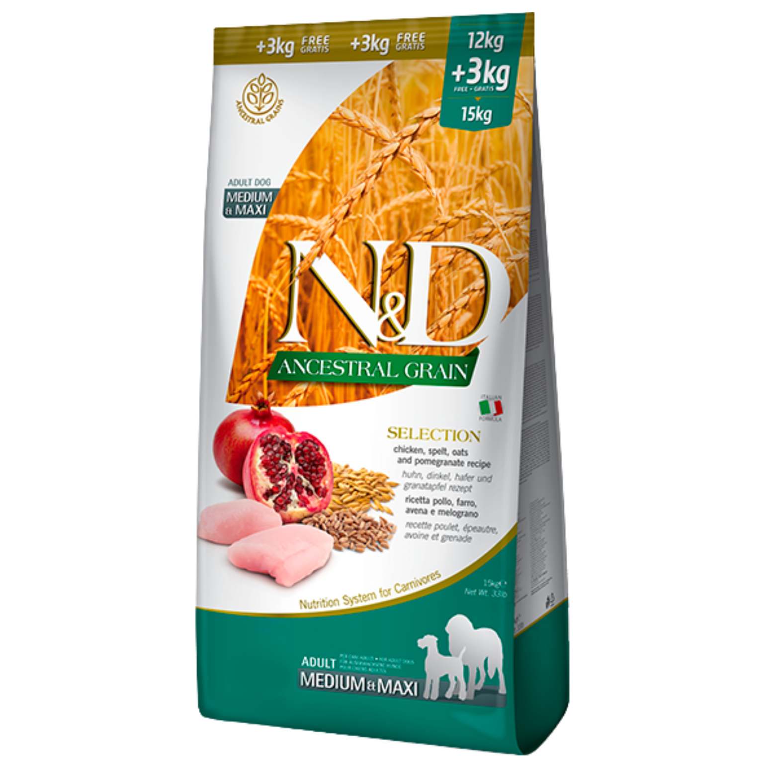 Farmina N&D Dog Ancestral Grain Selection Chicken & Pomegranite Med/Max 33Lb/15Kg