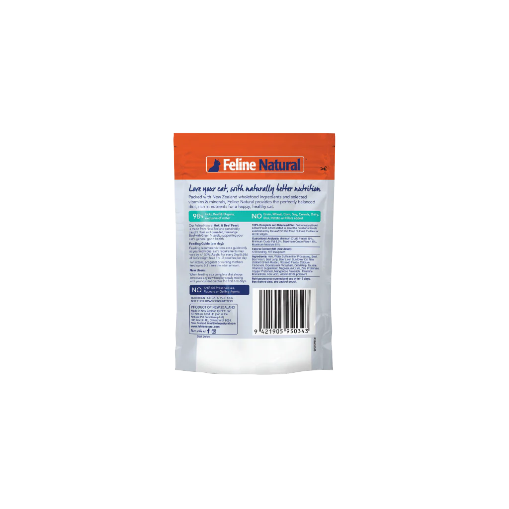 Feline Natural Beef & Hoki Feast Pouch 3Oz/85G