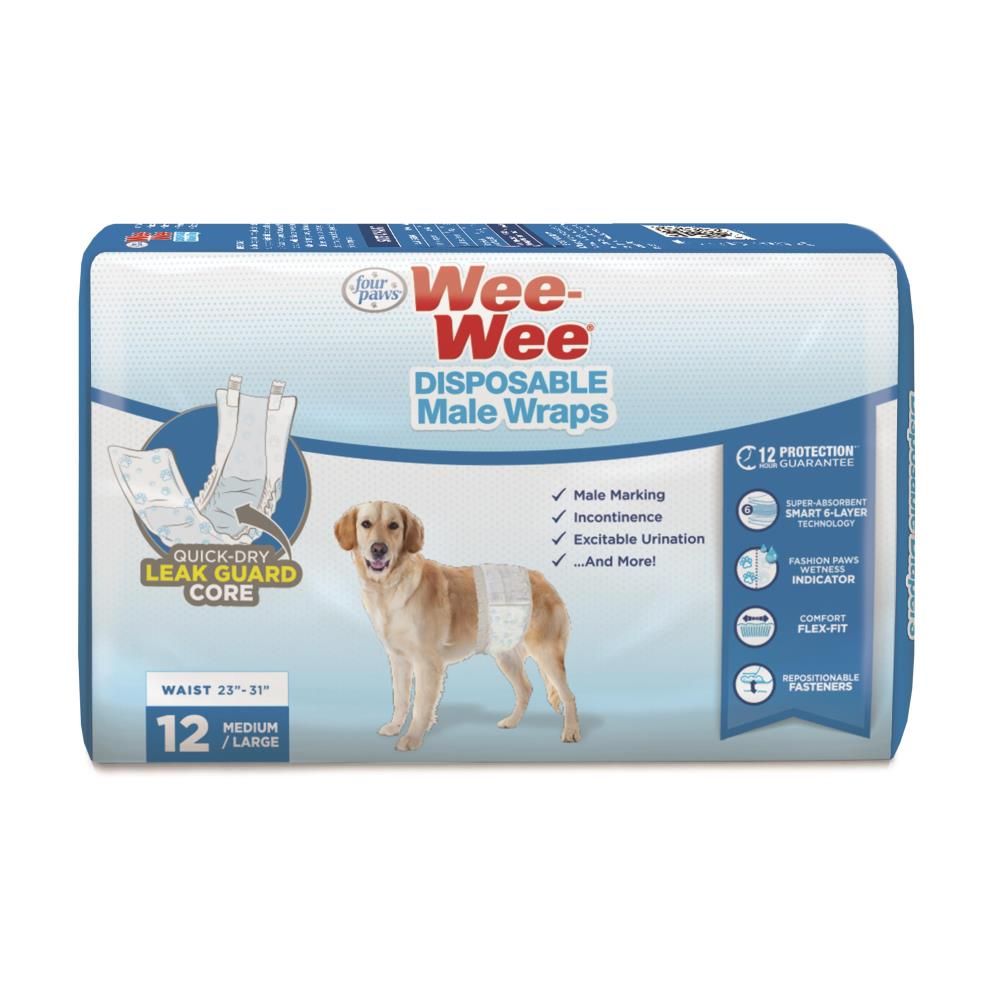 Four Paws Wee-Wee Disposable Male Wrap Medium/Large 12pk