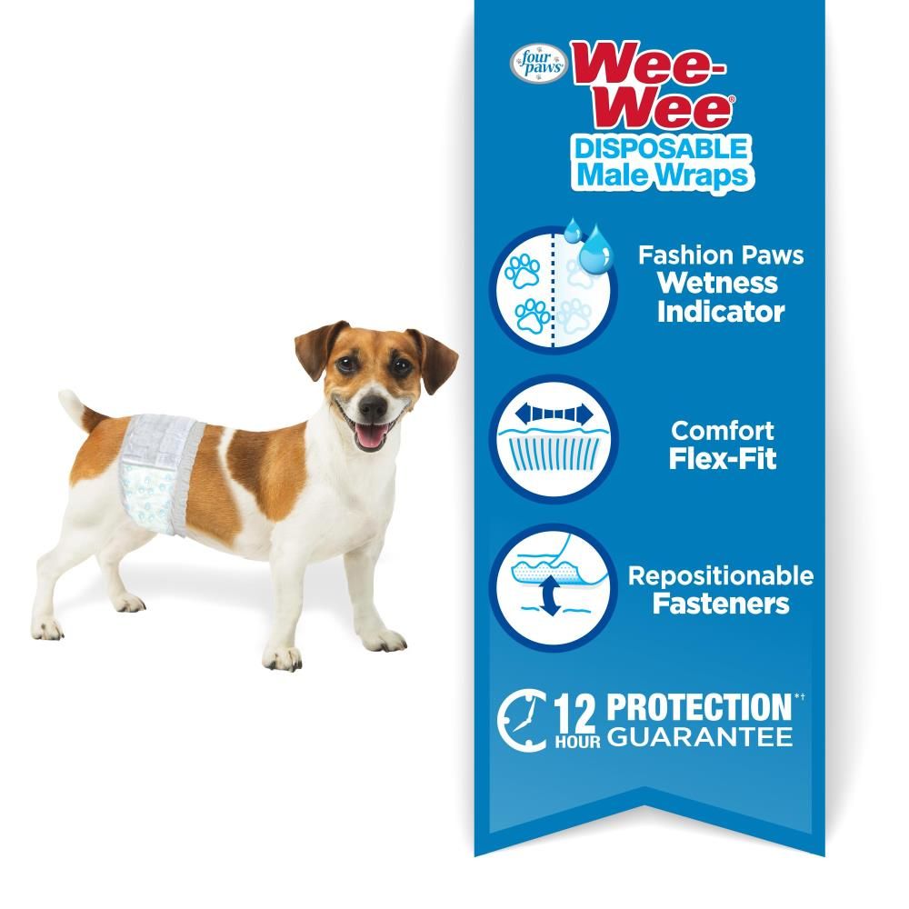 Four Paws Wee-Wee Disposable Male Wraps X-Small/Small 12pk