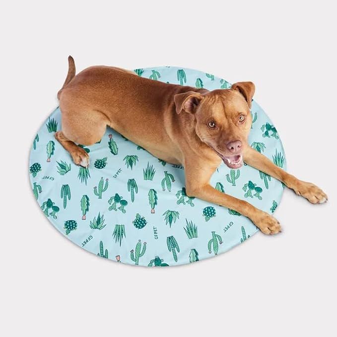Gf Pet Round Ice Mat Aqua Cactuses 32"