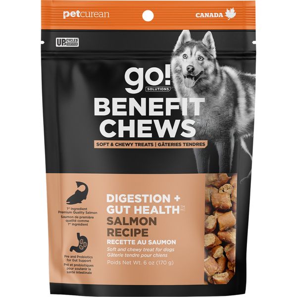 Go! Dog Benefit Chews Digestion + Gut Health Salmon Recipe Soft & Chewy Treats 6Oz/170G