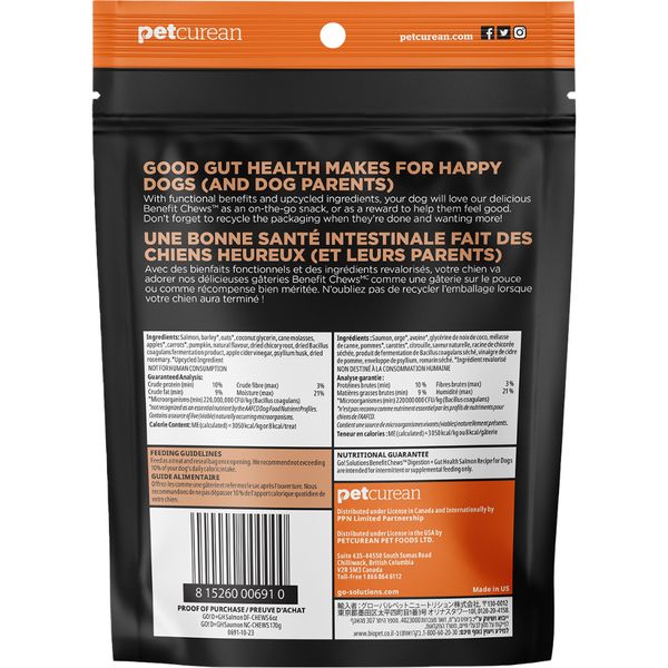 Go! Dog Benefit Chews Digestion + Gut Health Salmon Recipe Soft & Chewy Treats 6Oz/170G