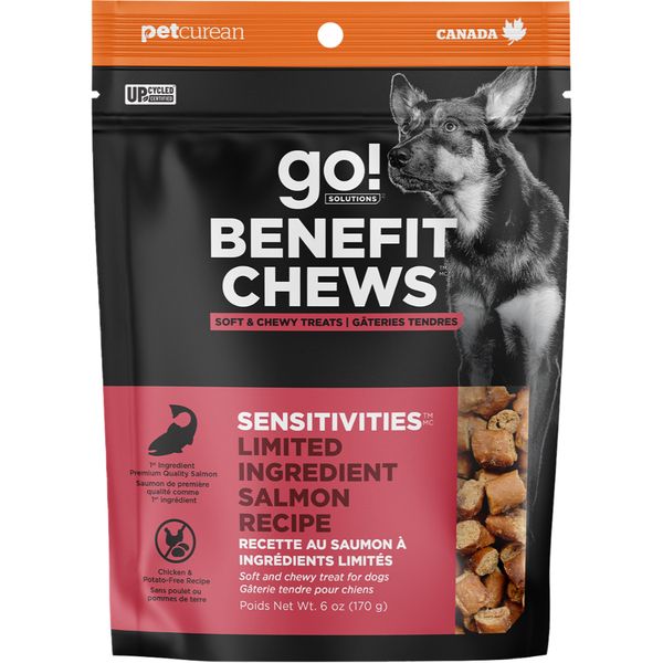 Go! Dog Benefit Chews Sensitivities Limited Ingredient Salmon Recipe Soft & Chewy Treats 6Oz/170G
