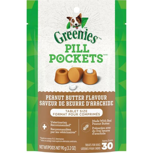 Greenies Dog Pill Pockets Peanut Butter 30 Tablet Size 3.2oz
