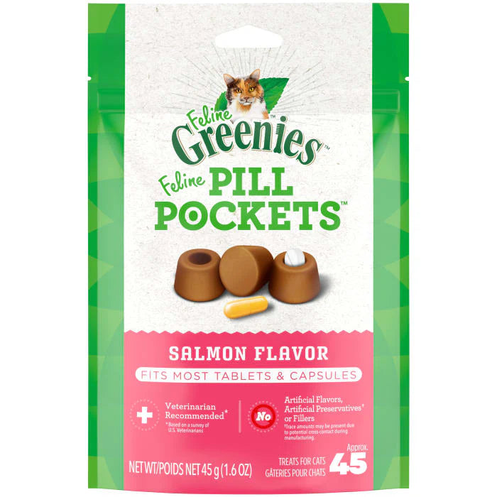 Greenies Feline Pill Pockets Salmon 45 Capsules 1.6oz/45g