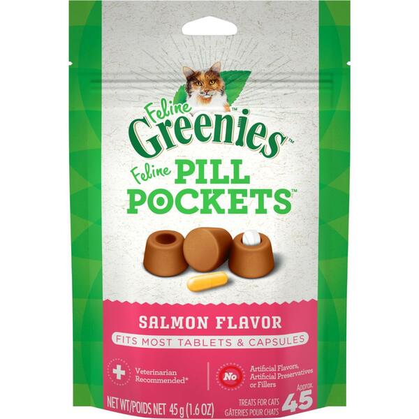Greenies Feline Pill Pockets Salmon 45 Capsules 1.6Oz/45G