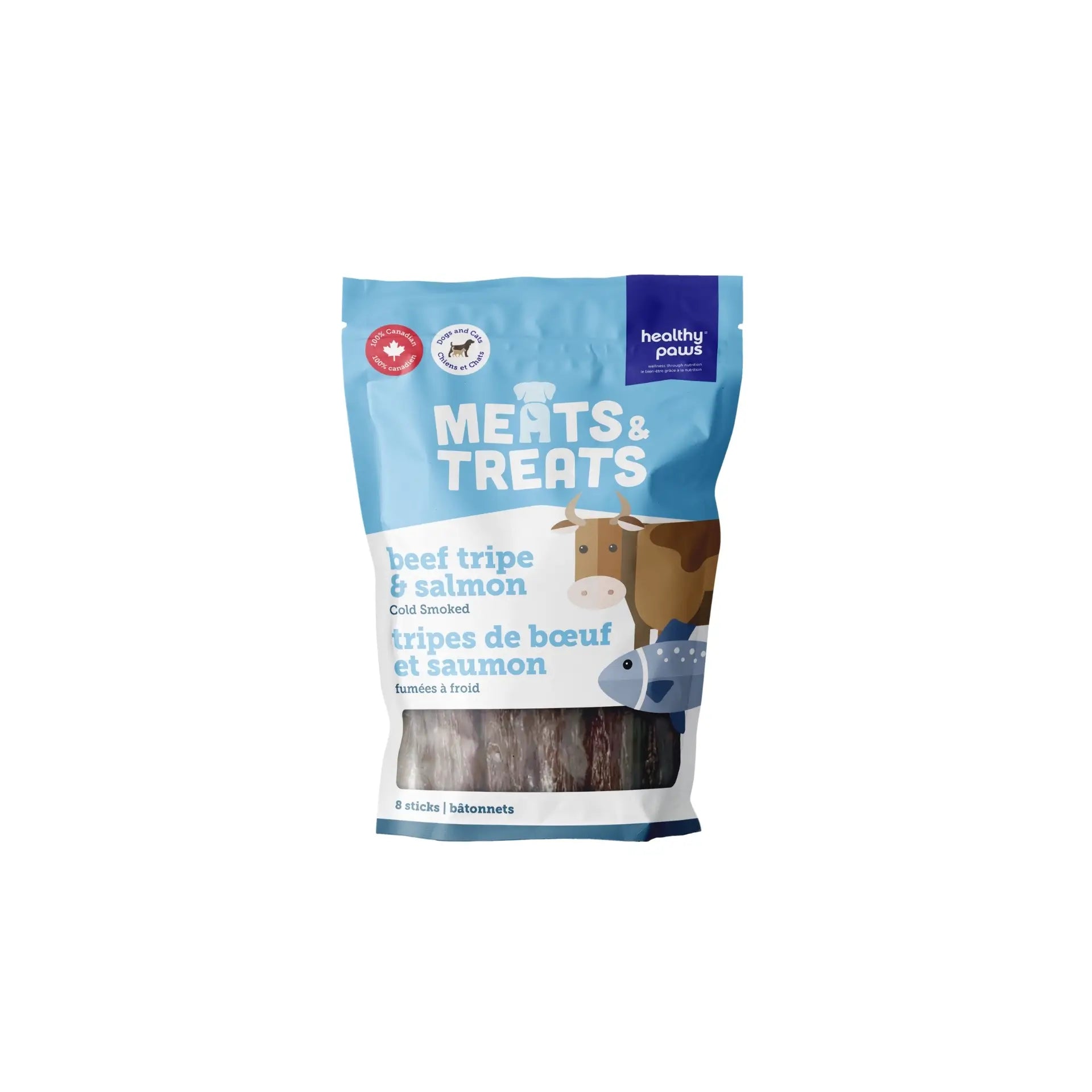 Healthy Paws Meats & Treats Cold Smoked Tripe Sticks Beef/Salmon 8pk