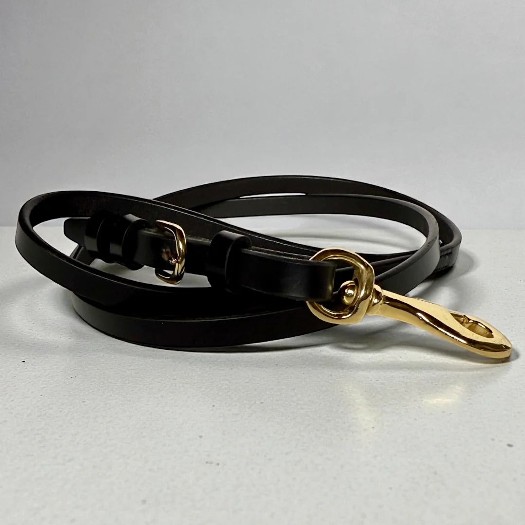 Iconic Vintage Leather Leash Rein Style Black 1/2"x4'