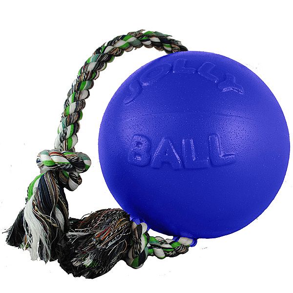 Jolly Pets Romp-N-Roll Ball With Rope Blue 4.5"