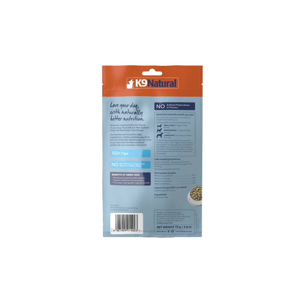 K9 Natural Freeze Dried Beef Green Tripe Booster 2.6Oz/75G