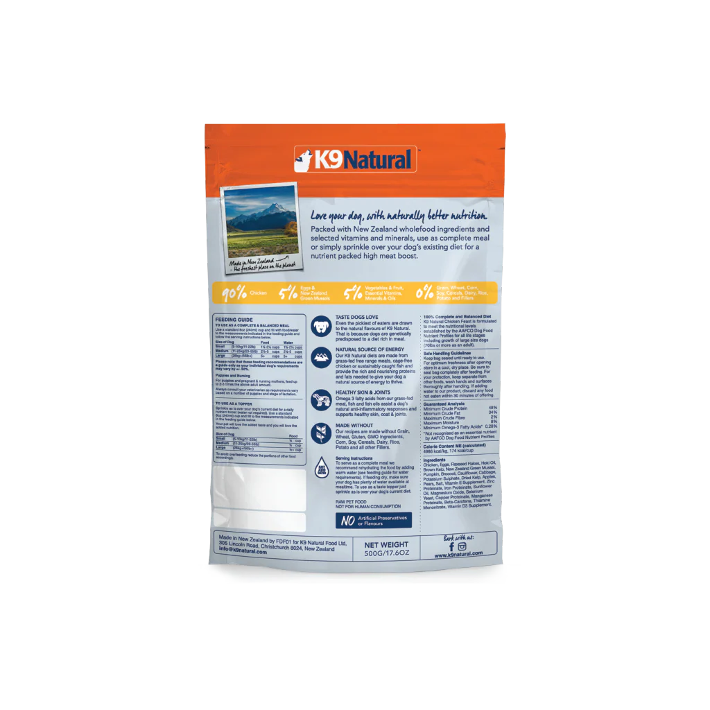 K9 Natural Freeze Dried Chicken Feast 17.6Oz/500G