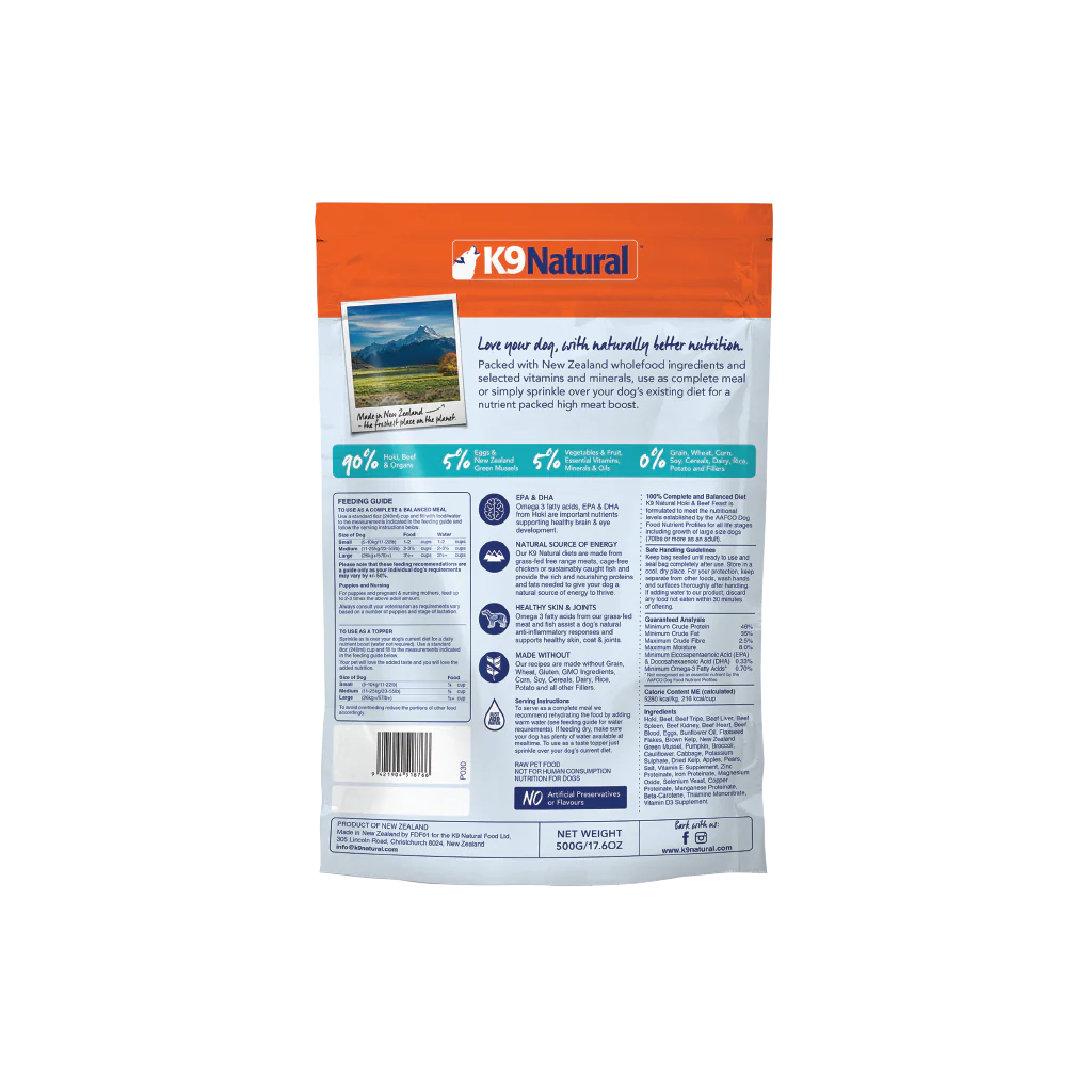 K9 Natural Freeze Dried Hoki & Beef Feast 17.6oz/500g