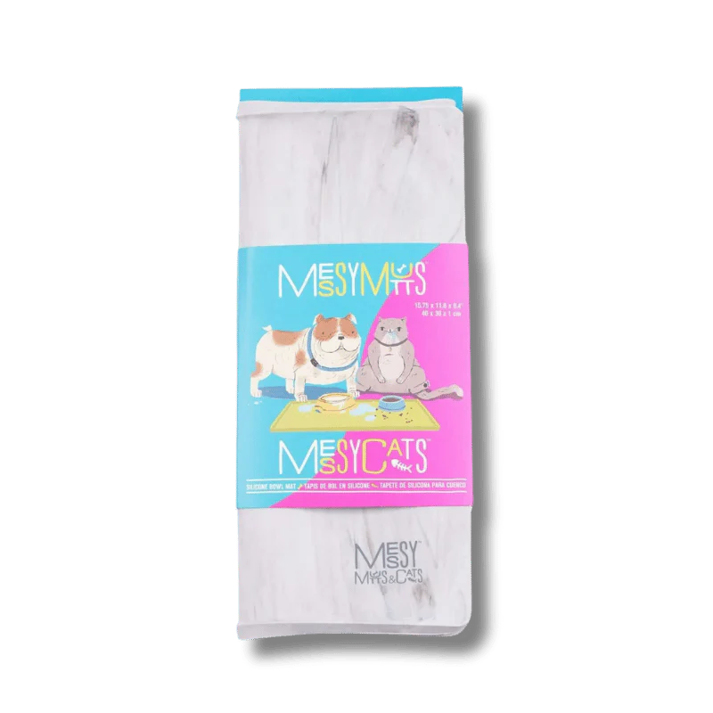Messy Mutts Silicone Bowl Mat With Raised Edges Marble 16"X12"