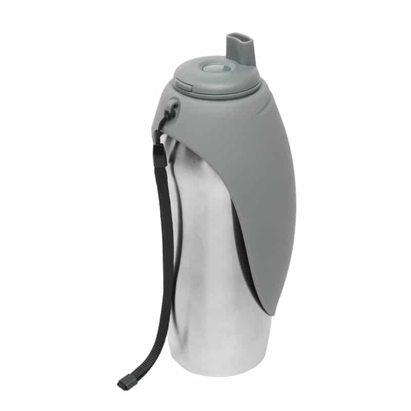 Messy Mutts Stainless Steel Travel Water Bottle & Bowl Grey 24oz
