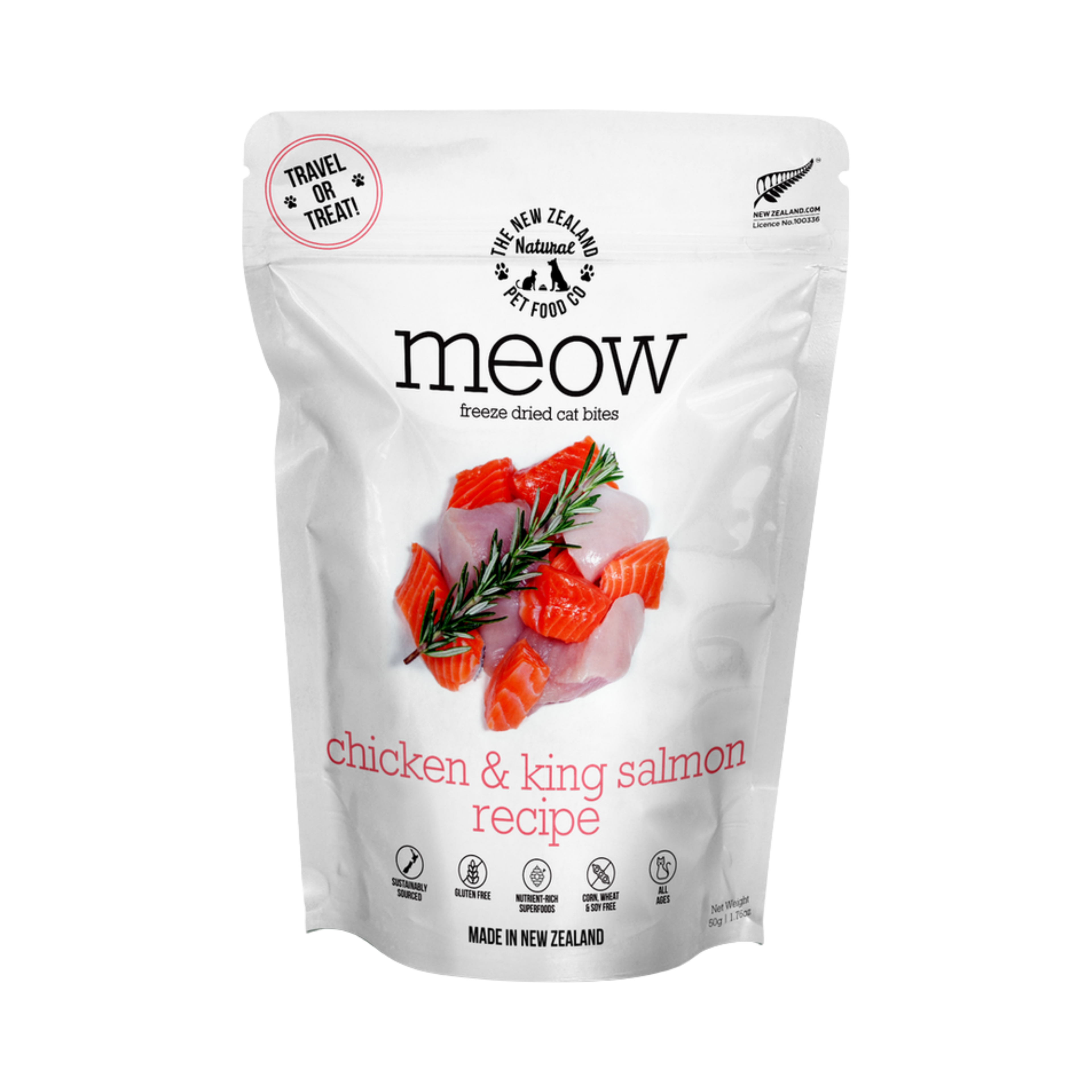 NZ Natural Meow Freeze Dried Chicken & King Salmon Recipe Treats 50g