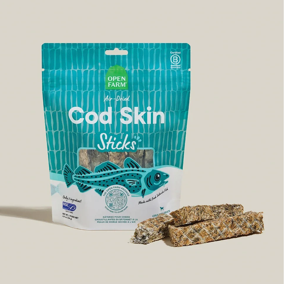 Open Farm Dog Treats Air-Dried Cod Skin Sticks 4.9oz/139g