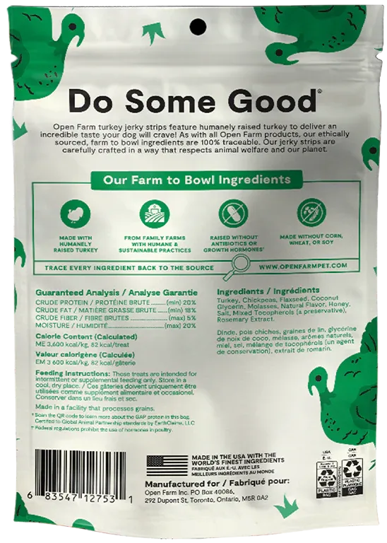Open Farm Dog Treats Grain Free Jerky Strips Turkey Recipe 5.6Oz