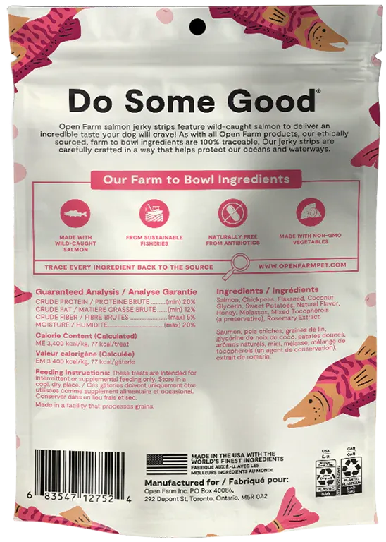 Open Farm Dog Treats Grain Free Jerky Strips Wild Caught Salmon 5.6Oz