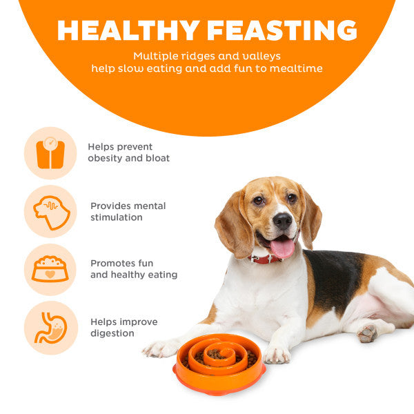 Outward Hound Fun Feeder Slo-Bowl Orange Coral Medium