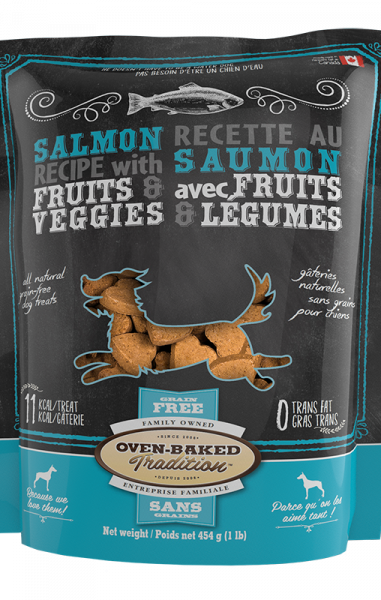 Oven Baked Tradition Dog Treats Grain Free Salmon Recipe With Fruits & Veggies 454g/1lb