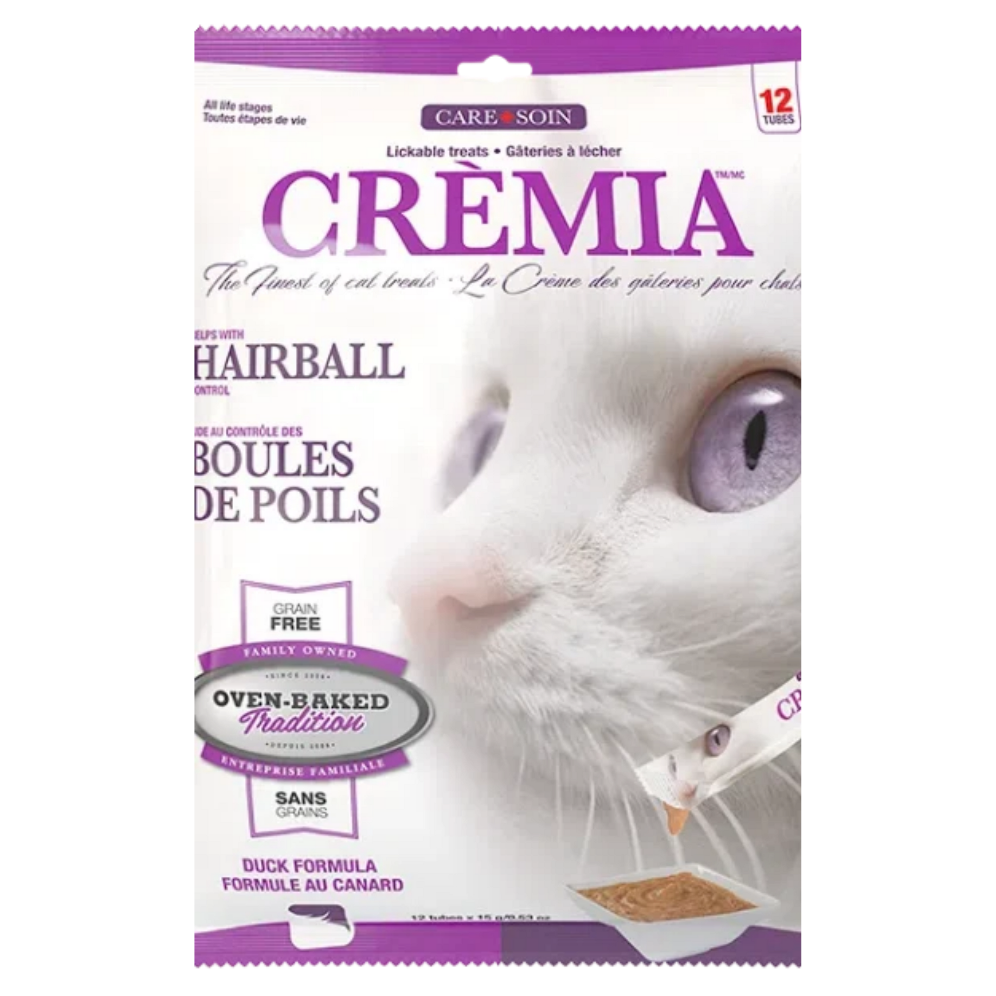 Oven Baked Tradition Cat Cremia Puree Hairball Duck Formula 12 Tubes 15g/0.53oz