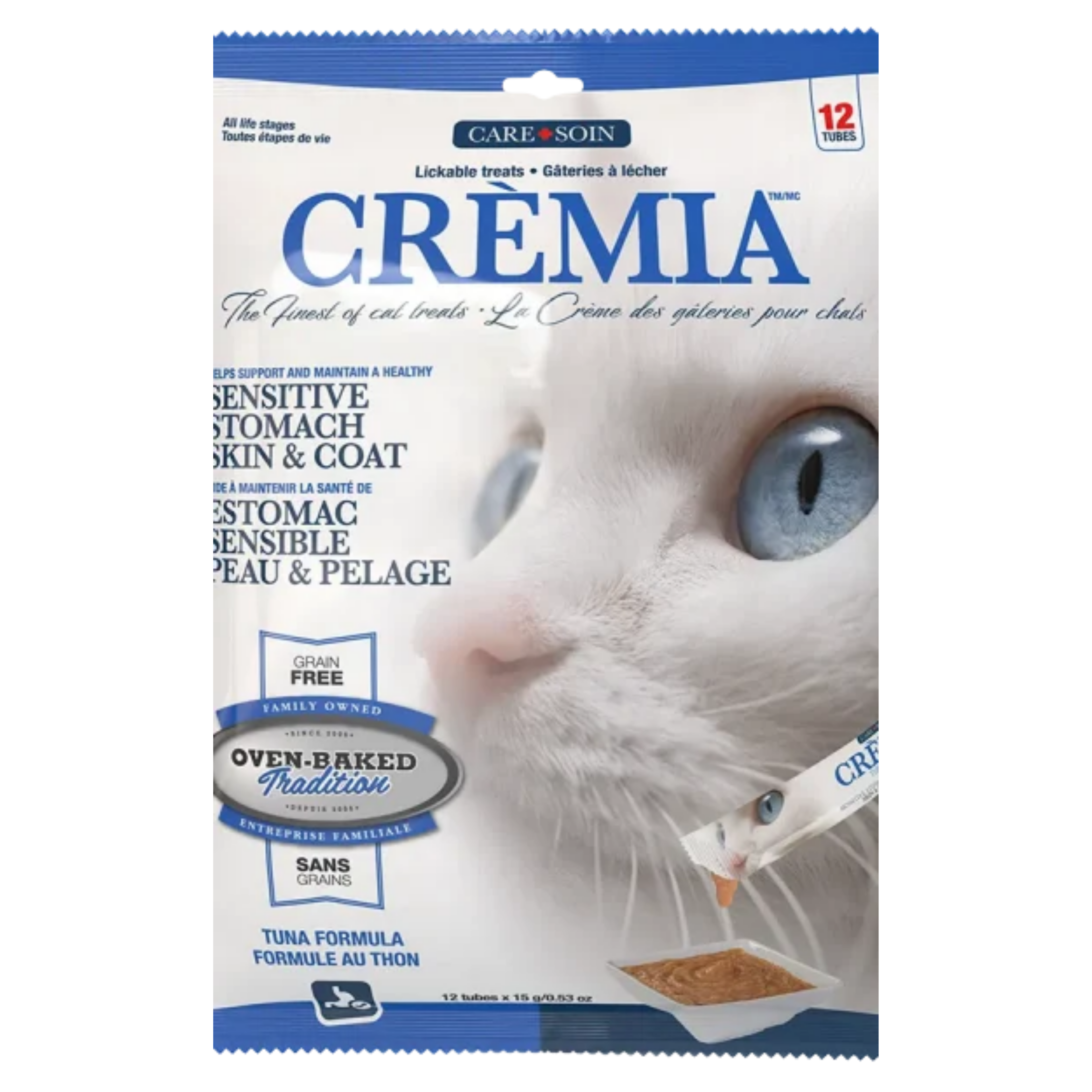 Oven Baked Tradition Cat Cremia Puree Sensitive Stomach Skin & Coat Tuna Formula 12 Tubes 15g/0.53oz