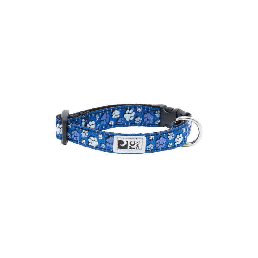 RC Pets Clip Collar Fresh Tracks Blue 1/2" Wide Petite X-Small 8"-12"