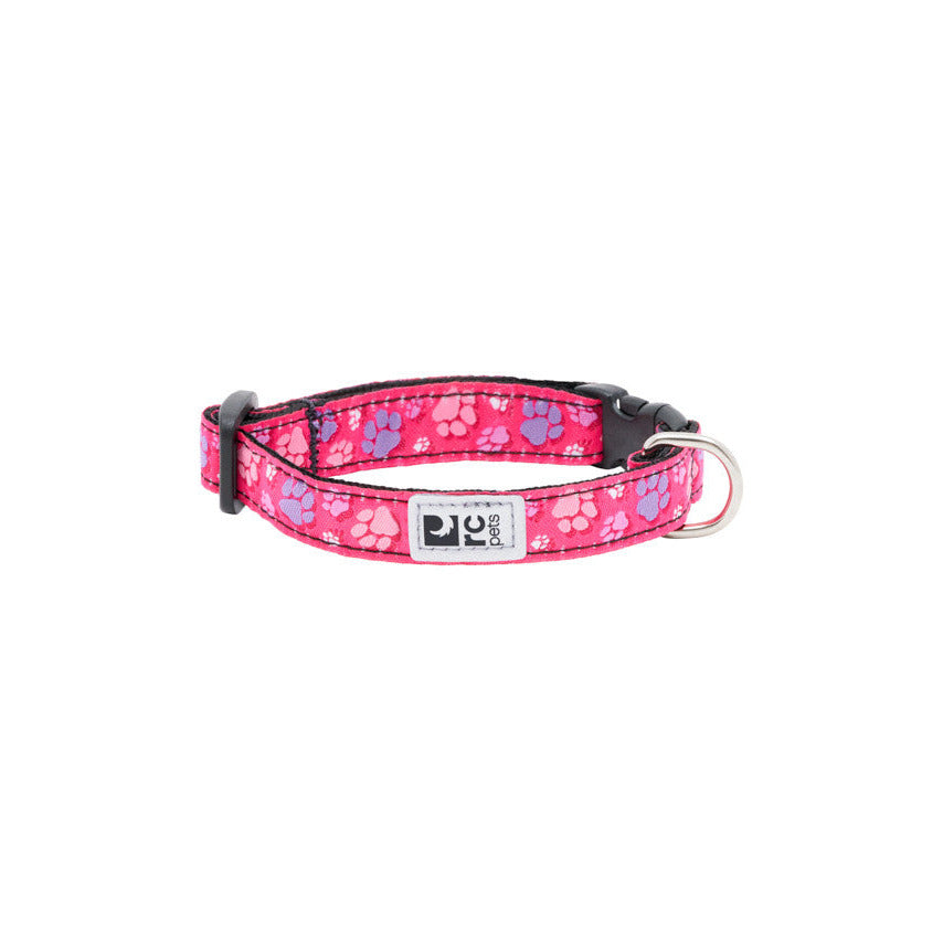 RC Pets Clip Collar Fresh Tracks Pink 1/2" Wide Petite X-Small 8"-12"