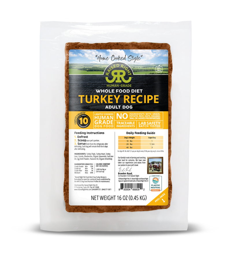 Raised Right Dog Original Turkey Recipe For Adult Dog 16Oz