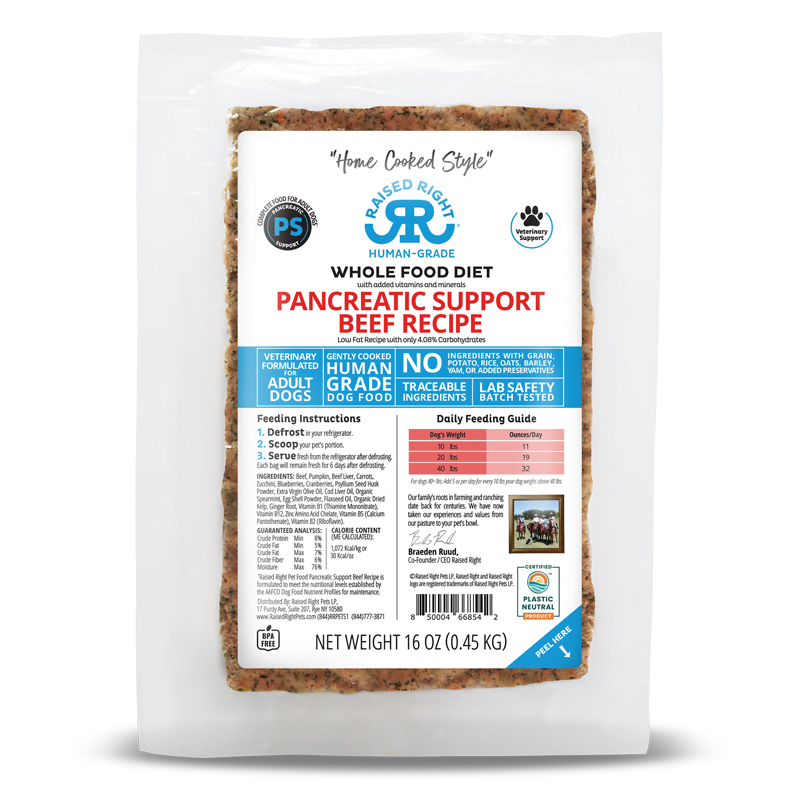 Raised Right Dog Pancreatic Support Beef Recipe 16oz