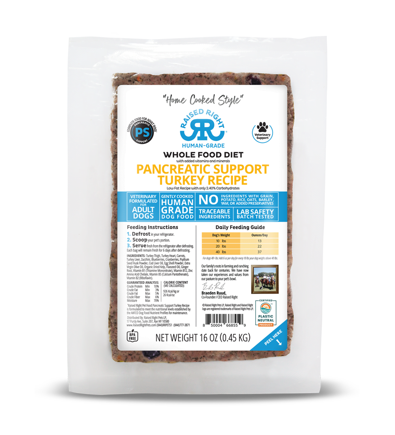 Raised Right Dog Pancreatic Support Turkey Recipe 16Oz