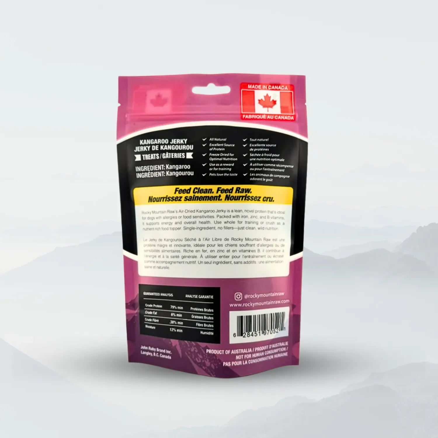 Rocky Mountain Raw Air Dried Kangaroo Jerky 50g