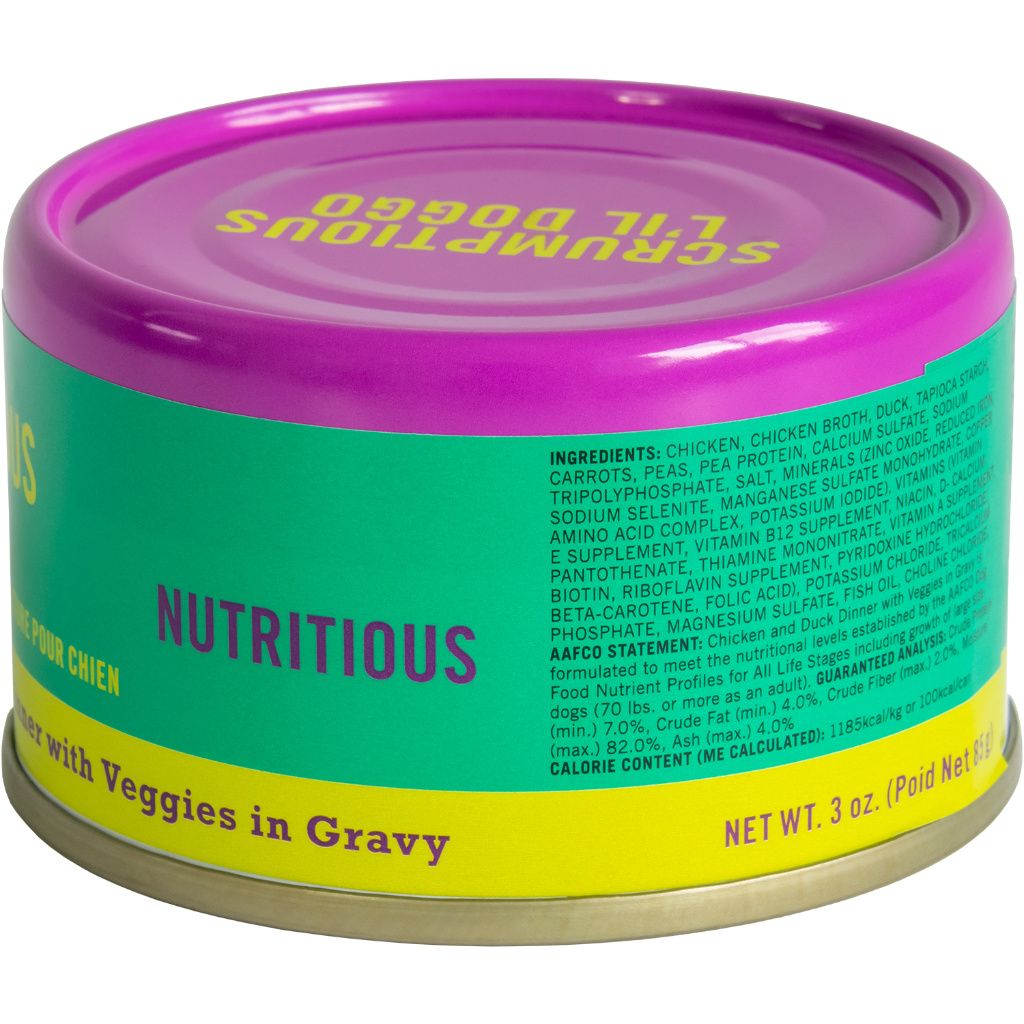 Scrumptious L'Il Doggo Cluck & Quack Chicken & Duck Dinner With Veggies In Gravy 3Oz
